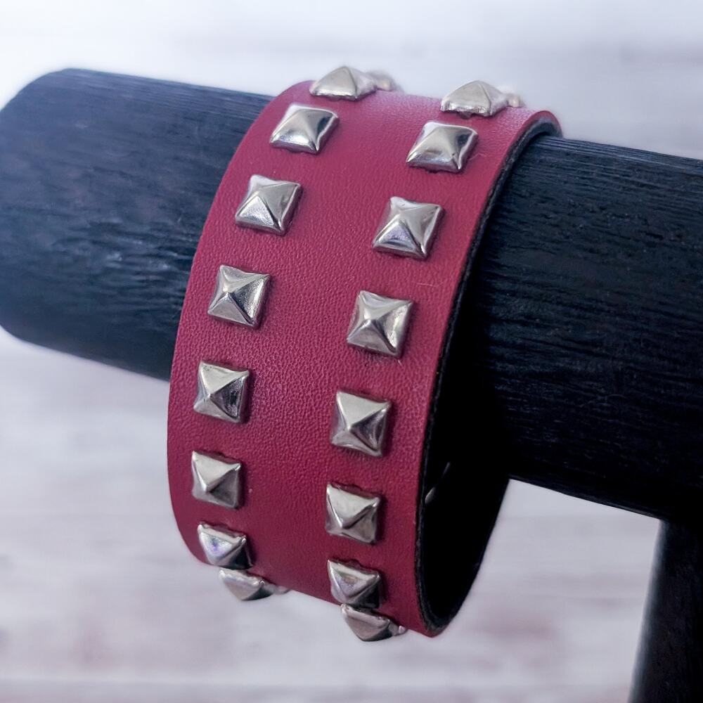 Red & Silver Tone Studded Cuff Bracelet